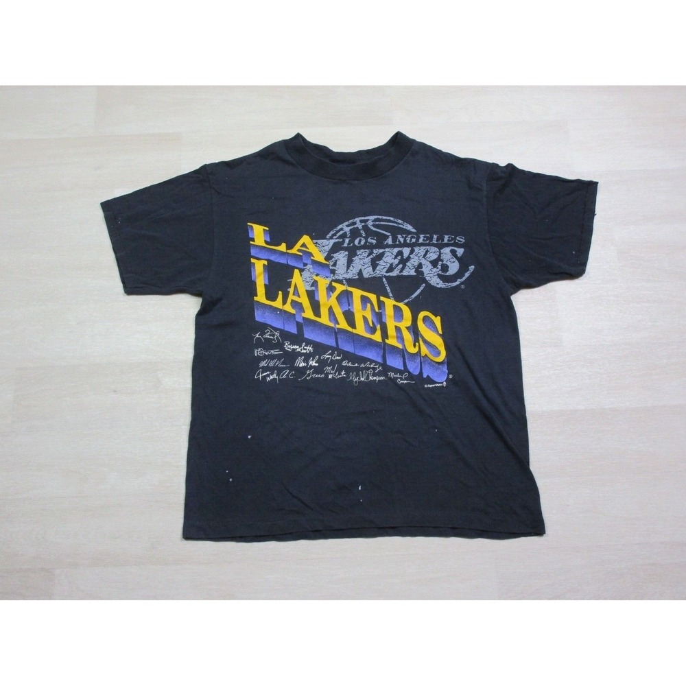 Vintage 1980s Los Angeles Lakers T Shirt (M) Autographs Magic Johnson Basketball